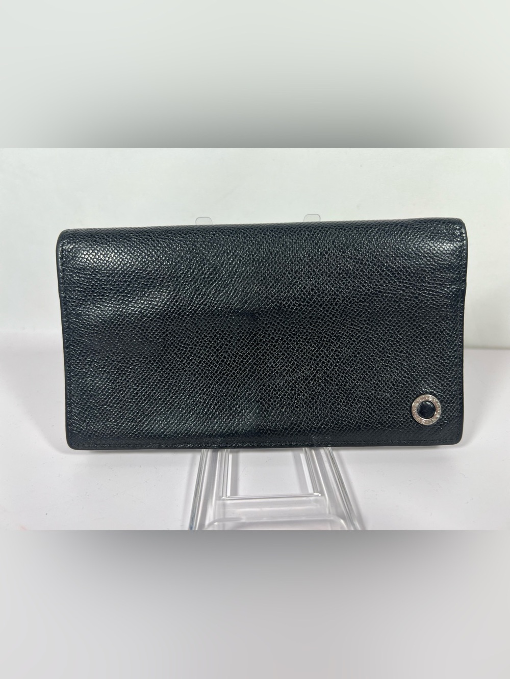 Bvlgari Grain Leather Long Wallet Continental Wallet Black Blue